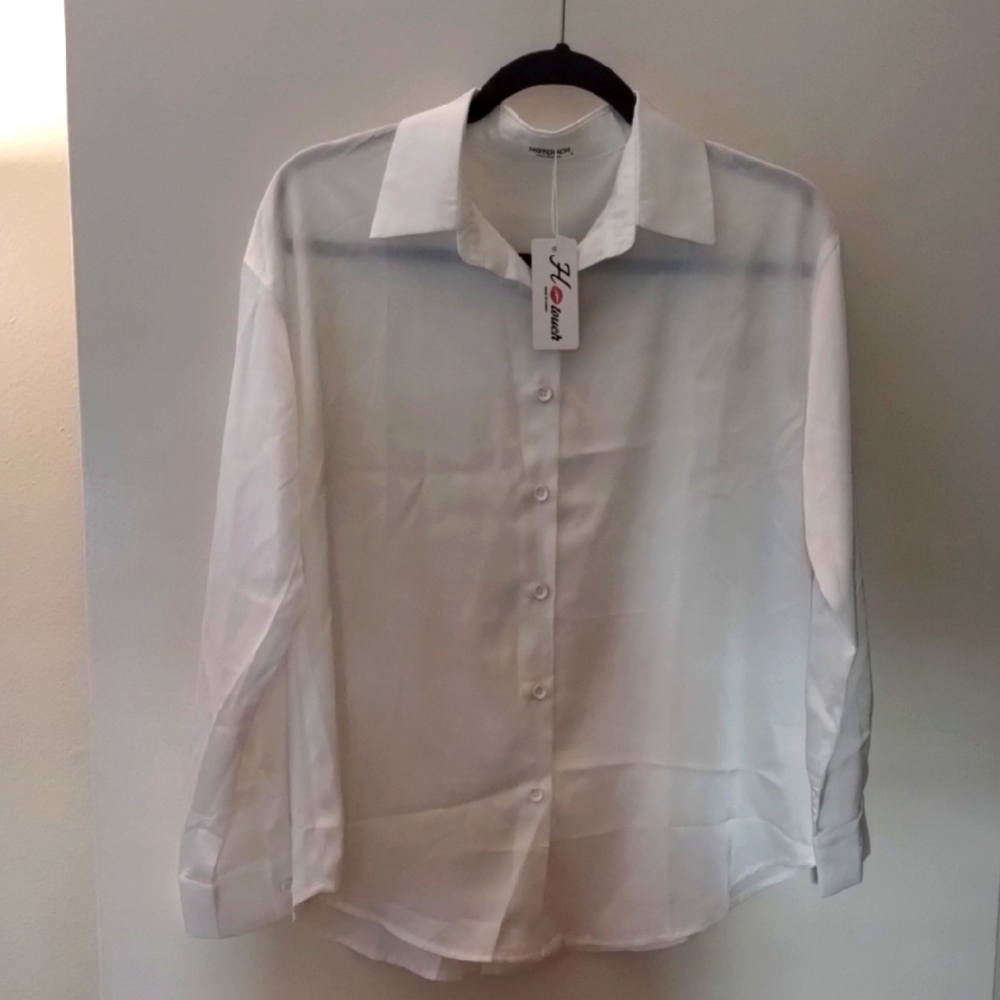 Satin pure White Button-Up Blouse size S NWT